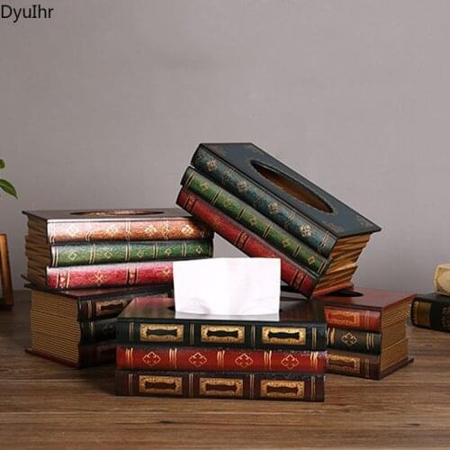 DyuIhr Creative Simulation Painted Book Tissue Box Decoration MDF Crafts Home Living Room Tea Table Tissue Box Decoration