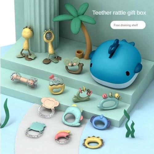 Infant Cute Hand Bell Toys Baby Kawaii Puzzle Early Education Grasp Bite Teether Storage Set Food Grade Safe Material Molar New