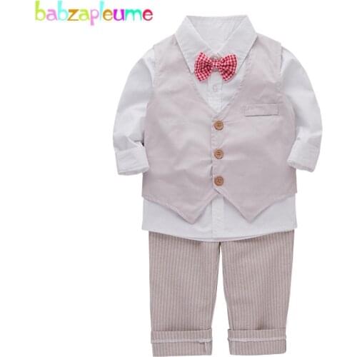 Kids Wear Fashion 2018 Spring Autumn Gentleman Baby White Shirt+Vest+Pants Toddler Boys Clothes For Children Clothing Set BC1649