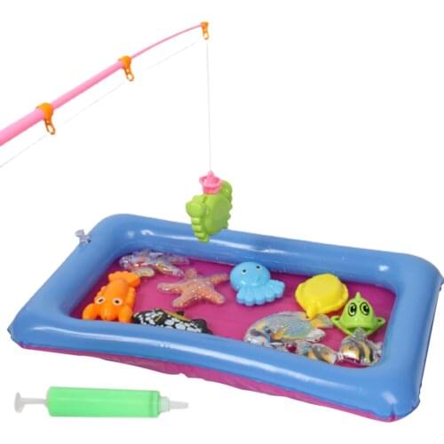Childrens Boy Girl Fishing Toy Set Suit Magnetic Play Water Baby Fishing Toys Set With Blow Up Pool Safe Magnetic Toys