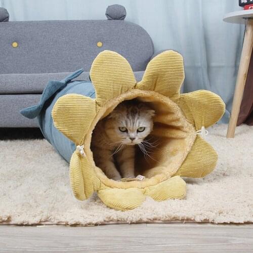 Cat House Collapsible Warm Green Cucumber Shaped Cat Tunnel Tube Bed Interesting Toys For Kitten Bunnies Pet Supplies