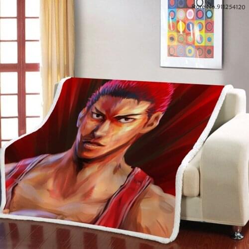 Japan Anime Slam Dunk Print Sherpa Fleece Blanket on Sofa Bed Sport Series Plush Throw Blanket on Sofa Bed Couch 3D Blanket