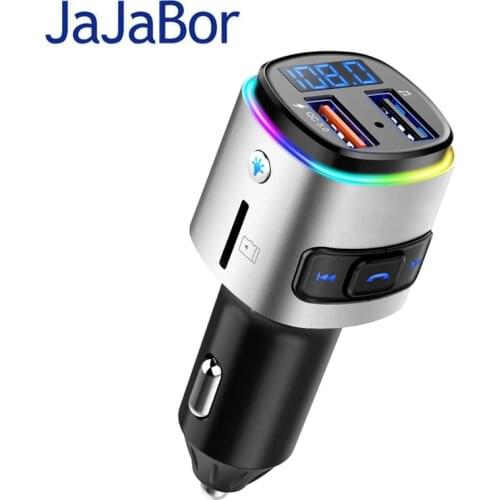 JaJaBor Bluetooth Car kit Handsfree FM Transmitter Music Play Car MP3 Player QC3.0 3.1A USB Car Charger With Colorful LED Light