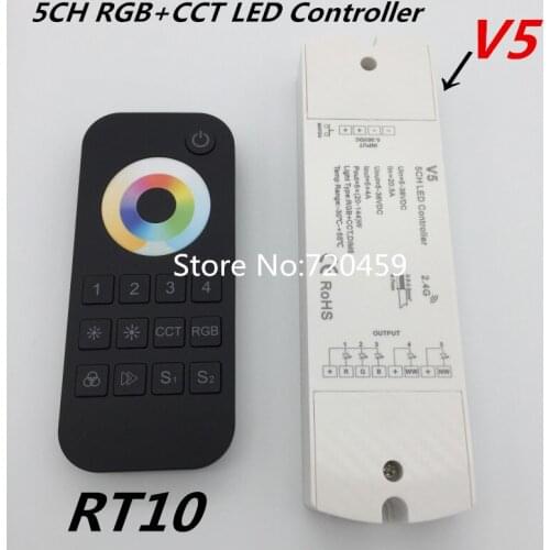 DC5-24V 5CH 2.4G RF RGB+CCT LED Controller V5 with RT10 4 zone RF Remote Controller for RGB+CCT LED Strip light