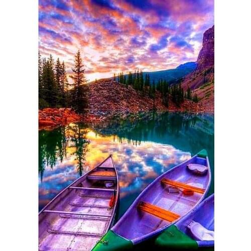 GATYZTORY Oil Picture By Numbers Kits For Children Handpainted Lakeside Boat Landscape Diy Framed On Canvas Home Decor
