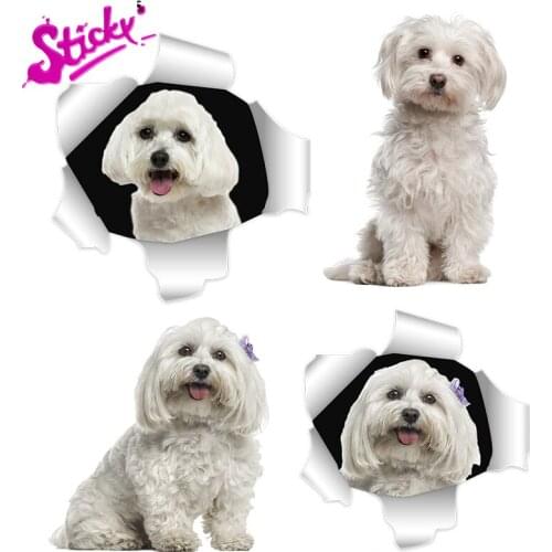 STICKY 3D Maltese Dog Malta Puppy Car Sticker Decal Decor Motorcycle Off-road Laptop Trunk Guitar PVC Vinyl Sticker