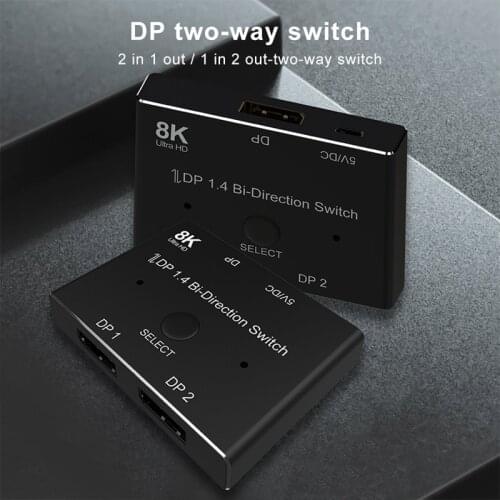 8k Hd Two-Way Conversion Computer Converter Dp To 2*Dp Bi-Direction Switch Adapter High Speed 32.4 Gbps For Computer Monitor
