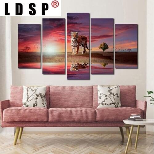 LDSP Tiger Sunset Sky Clouds Posters Canvas Prints Home Decor Animal Landscape Wall Pictures for Living Room Home Decor