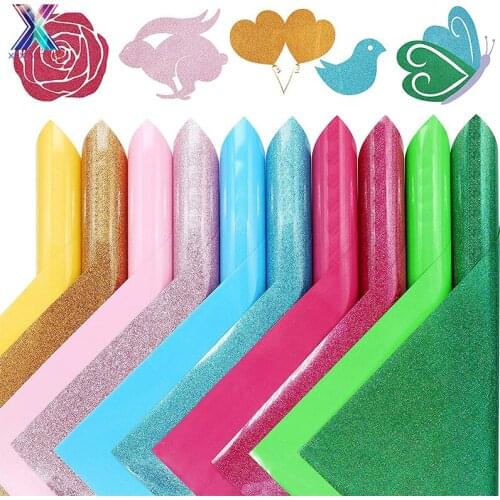 XFX HTV Heat Transfer Vinyl HTV 10pcs 12x10in Sheets Glitter & Solid Mixed Color Pack Iron on Making Colorful T Shirts DIY Gifts