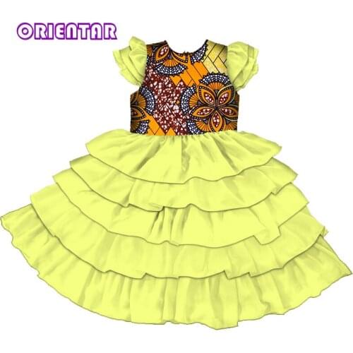 Cute African Dresses for Kids Girl African Wax Print Ball Gown Butterfly Sleeve Children Girls Party Princess Dress WYT210
