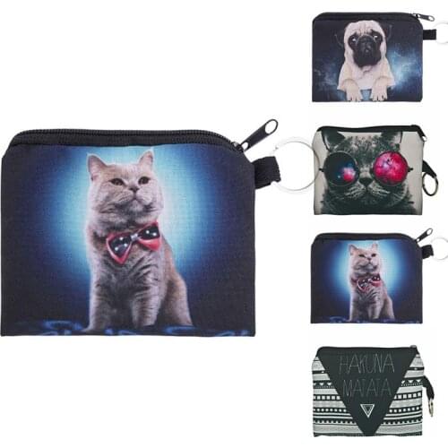 Cute Cartoon Coin Purse For Children Girls Teenagers Multifunctional 3D Digital Dog Cat Printing Coin Pouch Coin Wallet Holder