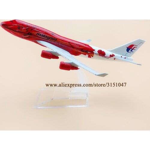 16cm Air Malaysia Red Flower Boeing 747 B747-400 Airlines Plane Model Metal Diecast Model Airplane Aircraft Airways Kids Gift