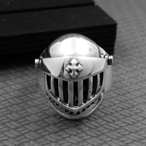 S925 Sterling Silver Jewelry Wholesale Vintage Silver Warrior Helmet Ring Retro Thai Silver Armor Fashion Men Ring