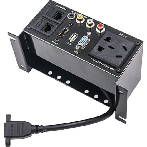 Desktop Installation Multimedia Socket Information Box Zinc Alloy Panel with HDMI USB 3.5mm Audio Video AV Dual RJ45 Network