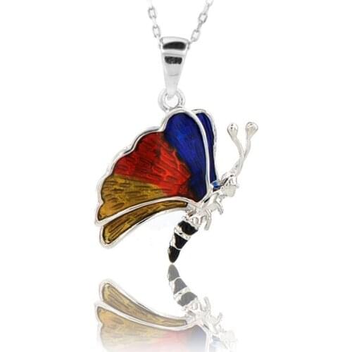 Butterfly Necklace 925 Sterling Silver Colorful Nature Charm Bridesmade Nature Lover Gift