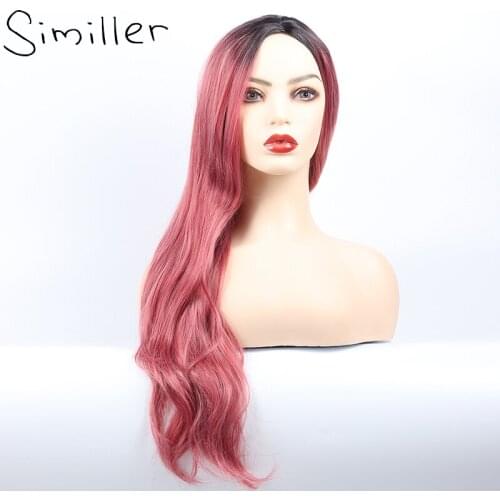 Similler Synthetic Long Wavy Dark Root Ombre Cosplay Wigs for Women High Temperature Hair Wig