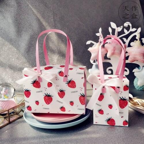 Strawberry Fruit Gift bag Baking Packaging Macaron Gift Box Weddings Christmas Holidays Graduation Baby Showers gift bag 10pcs