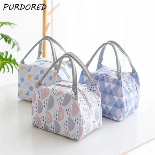 PURDORED 1 Pc Fresh Lunch Bag Geometry Food Picnic Cooler Bag Insulated Lunch Bags Portable Student Kids Picnic Fruit Snack Bag