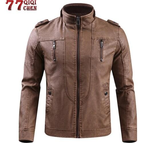 QIQICHEN Motorcycle Faux Leather Jacket Men Vintage Biker PU Leather Jackets Winter Warm Fashion Bomber Pilot Leather Coats 4XL