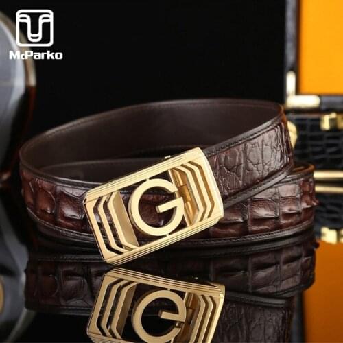 McParko Crocodile Belts Men Leather Fashion Business Men Belts Genuine Leather Luxury Automatic Buckle Letter Waist Long Belt