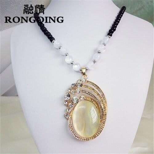 RONGQING 2018 New Crystal Boho Jewelry Oval Flower Pendant Sweater Chain Necklaces Big Collares Mujer Long Necklace
