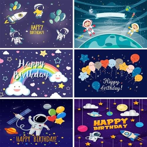 Happy Birthday Cosmic Photographic Backdrop Decoration Celebration Party Baby Portrait Props Photo Studio Photography Background