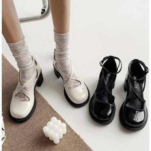 Women Cross-tied High Heels Gladiator Sandals Ankle Strap Ladies Shoes Patent Leather Lolita Shoes Pumps Zapatos Mujer 9283N