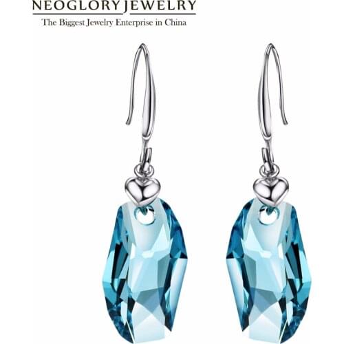 Neoglory Austrian Crystal Blue Drop Earrings Simple Geometric Earrings Jewelry For Women 2020 New Charm Birthday Gift MS