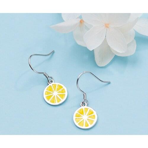 S925 Sterling Silver Color Korean Fashion Summer Elements Lemon Hook Dangle Earrings Jewelry For Women Daughter Lady Gift