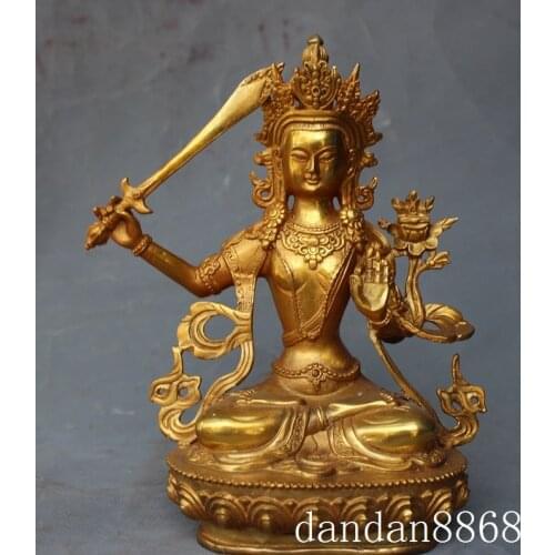 Crafts statue tibet buddhism bronze gilt Manjushri sword tara Kwan-Yin Guan Yin buddha statue halloween