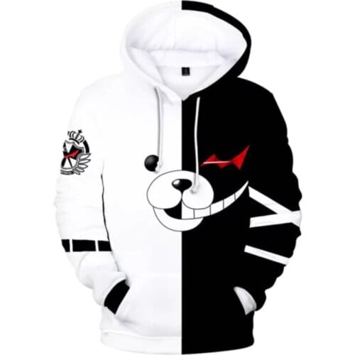 Printed Men/women Hoodies Sweatshirt Black White Bear Long Sleeve Pullovers Casual Cosplay Costume Clothes New Anime Monokuma 3D