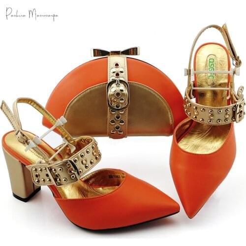 Comfortable Heels Italian Women Shoes and Bag to Match in Orange Color Nigerian Style with Evening Bag Matching Shoes and Bag