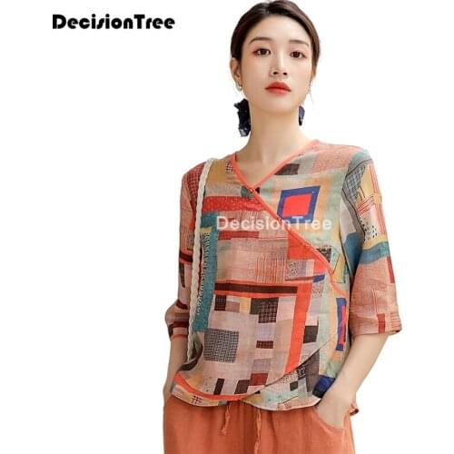 2021 women satin cheongsam blouse chinese tops elegant vintage qipao shirt chinese style traditional printing qipao costume