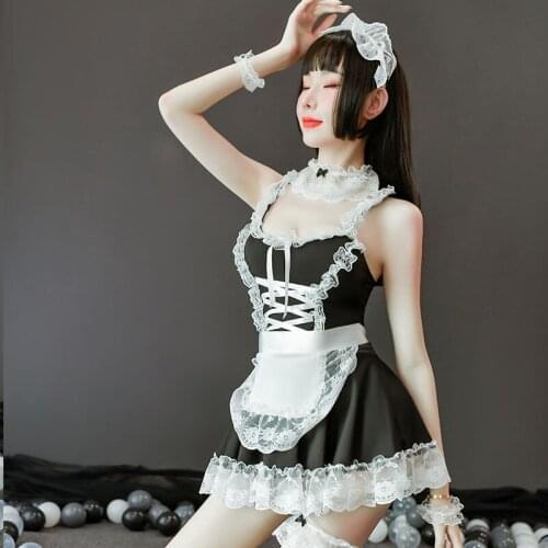 Woman Waitress Maid Party Stage Costumes Lack White Gothic Lolita Maid Dress Costumes Cosplay Suit for Girls Schoolgirl Costume