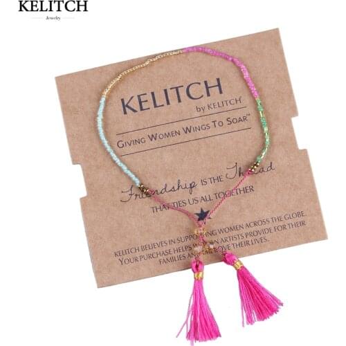 KELITCH Tassel Charm Bracelets Friendships Wrap Handmade Adjustable Pink Crystal Miyuki Beads Bracelet For Girls