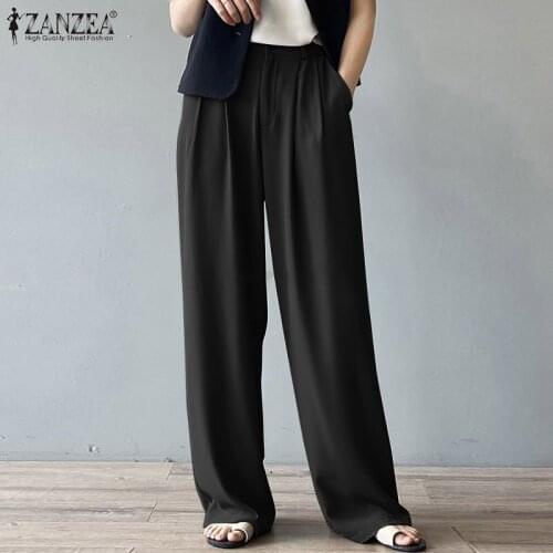 ZANZEA Women Stylish Culottes Oversized Palazzo 2021 Autumn Solid Office Trouser Female Casual Baggy Pantalon Zipper Button Pant