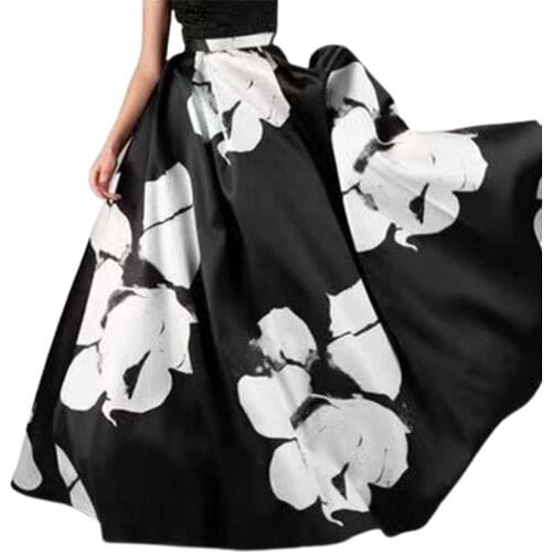 Womens /High Waist Skirts Flower Printed Bohemian Elastic Waist Floor-Length Long skirts plus size 4xl