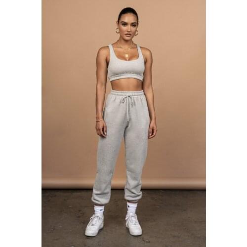 Women Two-piece Running Sets Summer Solid Color Sportswear Casual Sleeveless Straps Bra Crop Tops+Elastic Waist Sweatpants Solid