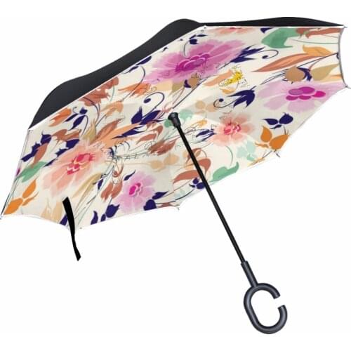 Flower Windproof Inverted Umbrella Rain Women Sun Protection Children Womens Reverse Umbrella Long Handle