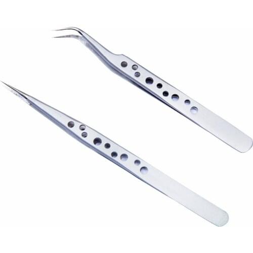 1PC High Precision Stainless Steel eyelashes Tweezers Straight / Curved Optional Repair Tool ESD Makeup Tools