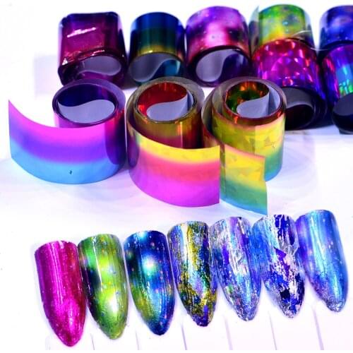 WUF 10 Colors/pack Starry Sky Nail Foils Sticker 4*20cm Colorful Manicure Nail Art Transfer Sticker Nail Art Decoration