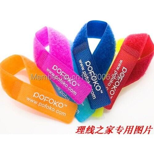 100pcs/lot hook&loop Strap with pofoko Logo Hook and Loop Cable Management Straps print logo nylon colorful cable tie 2cm*18cm