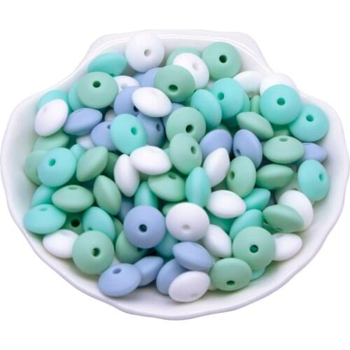 Cute-idea 12mm 100pcs Silicone lentil Beads teether abacus Safe baby Toys soft chewable colorful teething BPA FREE Food Grade