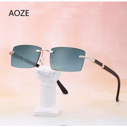 2021 Rectangular sunglasses with metal mount for men Fashion plaza sunglasses for lady frameless lens lunettes de soleil homme