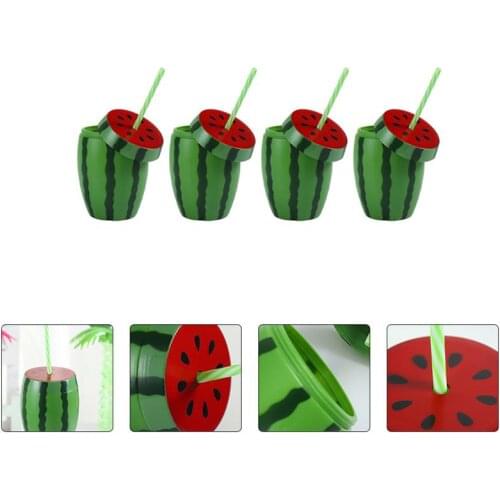 4pcs Watermelon Shape Beverage Cups Water Cups Drinking Cups Party Cup With Straw Juice Cup Party Favors