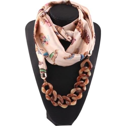 Satin Simulation Silk Scarf Chain Necklaces Bib National Style Acrylic Pendant Jewerly Scarf Ladies Clothing Trendy Accessories
