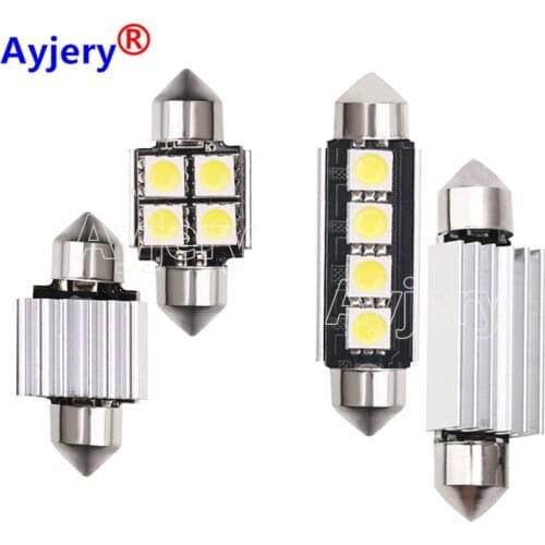 AYJERY 200PCS/LOT Super Bright Festoon LED Bulbs 31mm 41mm C5W 5050 4 SMD Car Dome Light Canbus No Error Auto Interior Lamps