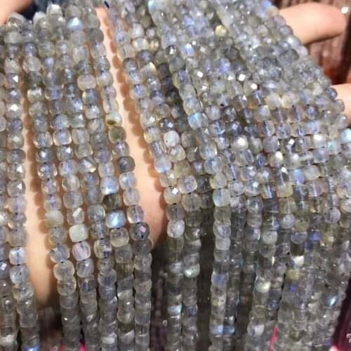 Natural Stone Beads Flash Labradorite Square Shape Faceted for Jewelry Making Beadwork DIY Bracelet Necklace Size 5x5mm