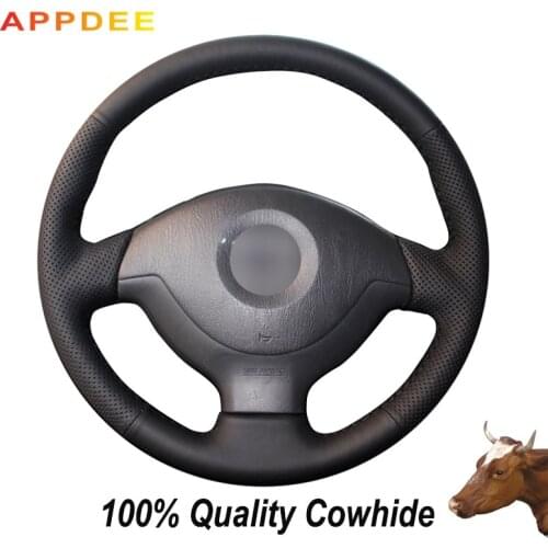 APPDEE Black Genuine Leather Hand-stitched Car Steering Wheel Cover for Suzuki Jimny 2005 06 07 08 09 2010 2011 2012 2013 2014