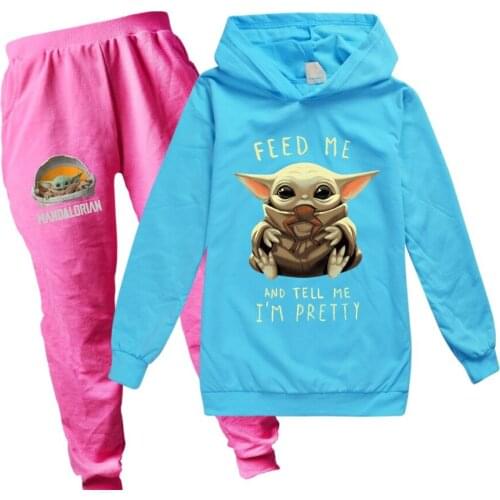 Baby Yoda The Mandalorian Jackets Two Piece Set Blue Pants Little Girl Clothes Outfits Teenage Girls Clothing The Boy Suit